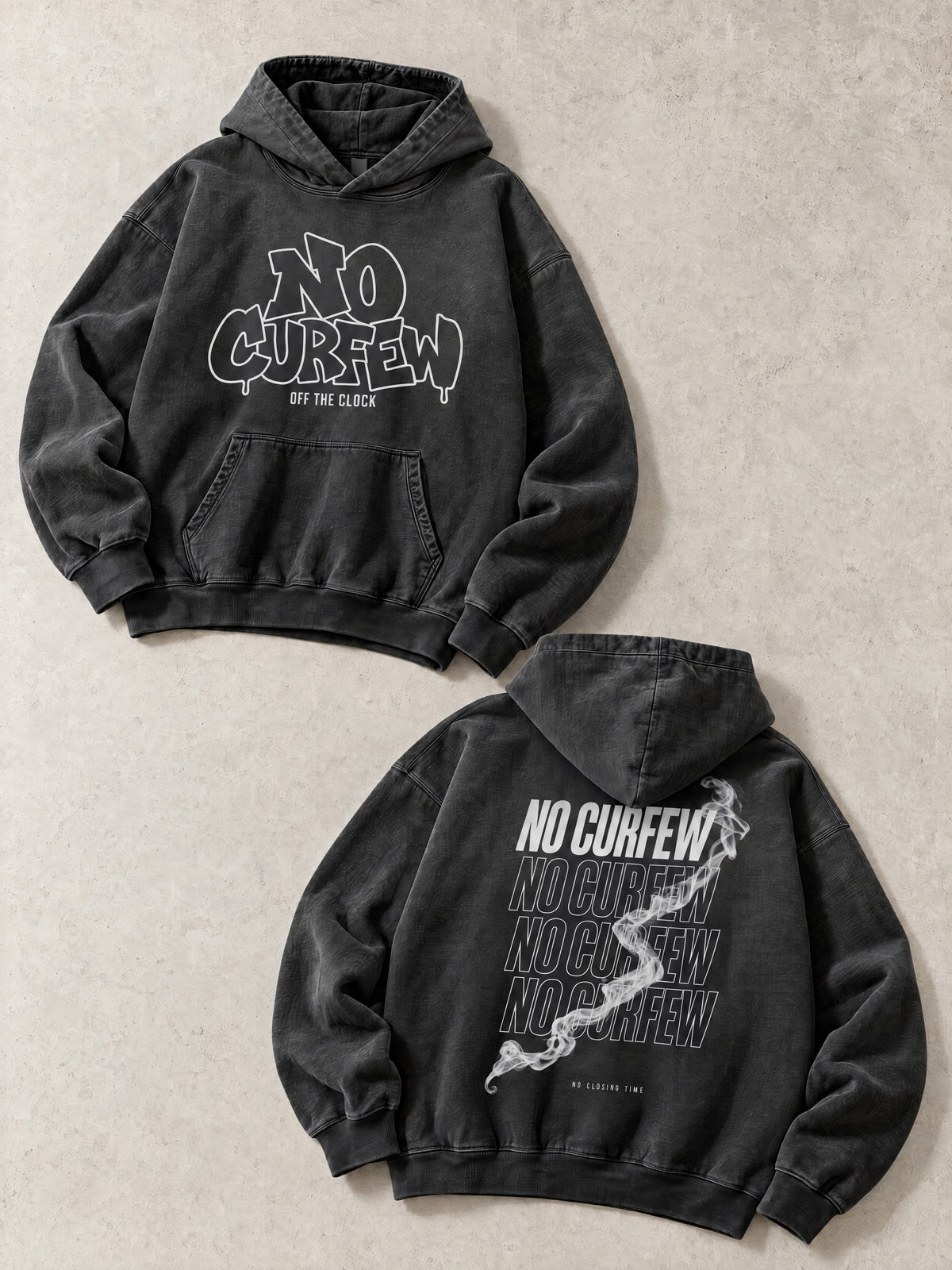480GSM Unisex Monkey Wash Heavyweight French Terry Hoodie — front and back flat lay