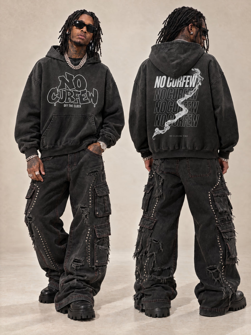 480GSM Unisex Monkey Wash Heavyweight French Terry Hoodie — styled front and back models