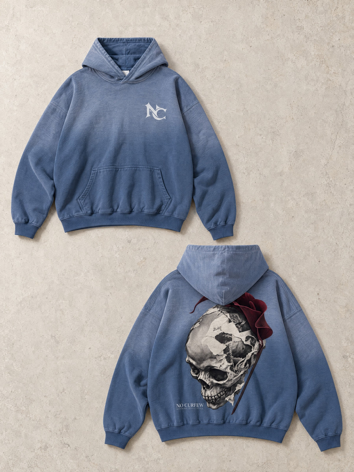 480GSM Unisex Monkey Wash Heavyweight French Terry Hoodie — front and back flat lay