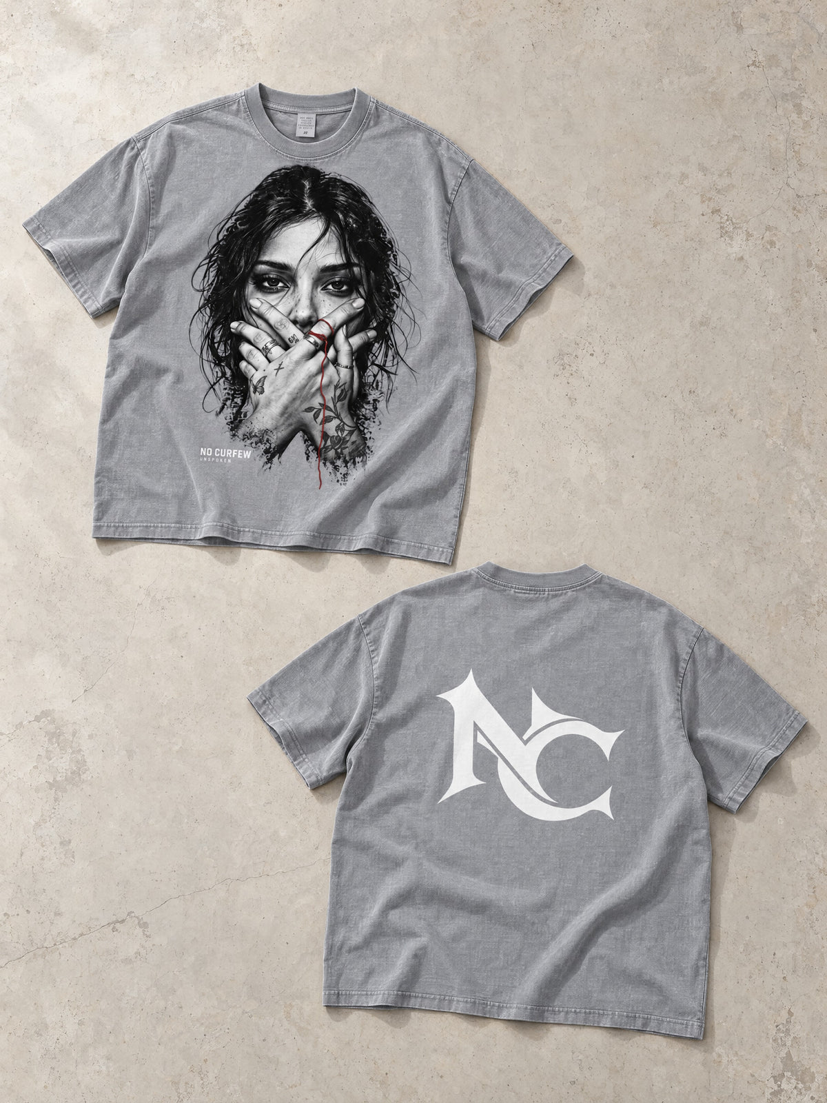 285GSM Unisex Boxy-Fit Distressed Fried-Color Snow-Wash Loose T-shirt — front and back flat lay