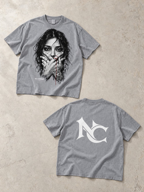 285GSM Unisex Boxy-Fit Distressed Fried-Color Snow-Wash Loose T-shirt — front and back flat lay
