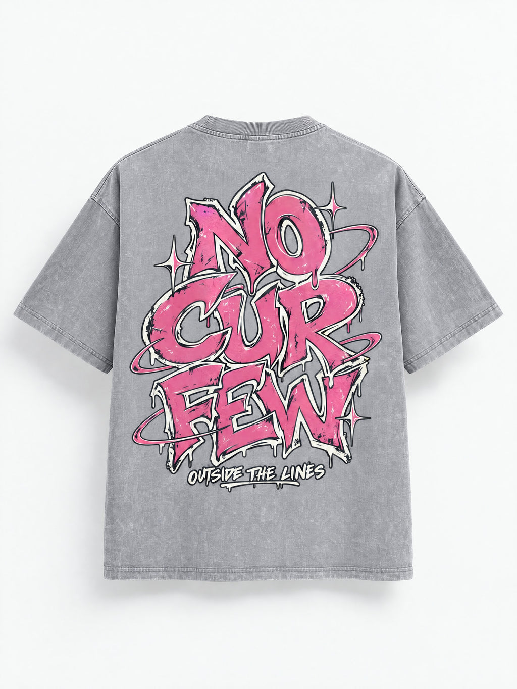 285GSM Unisex Boxy-Fit Distressed Fried-Color Snow-Wash Loose T-shirt — garment detail
