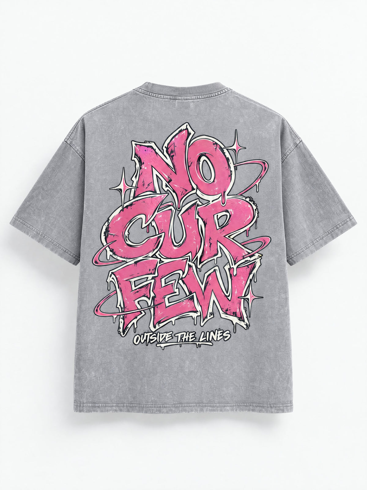 285GSM Unisex Boxy-Fit Distressed Fried-Color Snow-Wash Loose T-shirt — garment detail