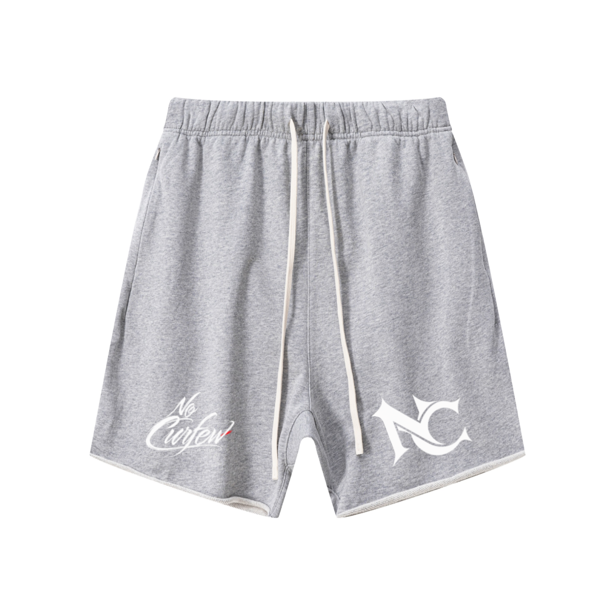 410GSM Unisex Distressed Vintage-Wash Raw-Hem Shorts Light Grey 