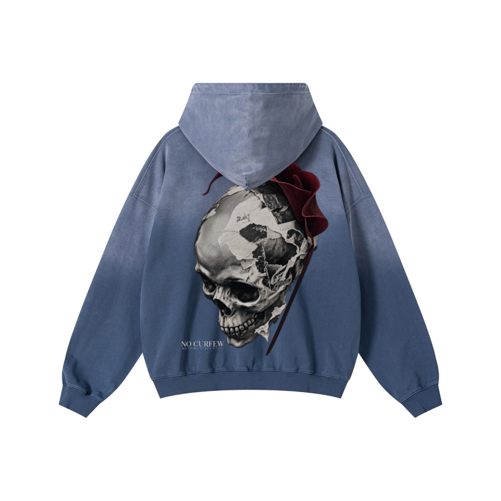 480GSM Unisex Monkey Wash Heavyweight French Terry Hoodie Vintage Blue