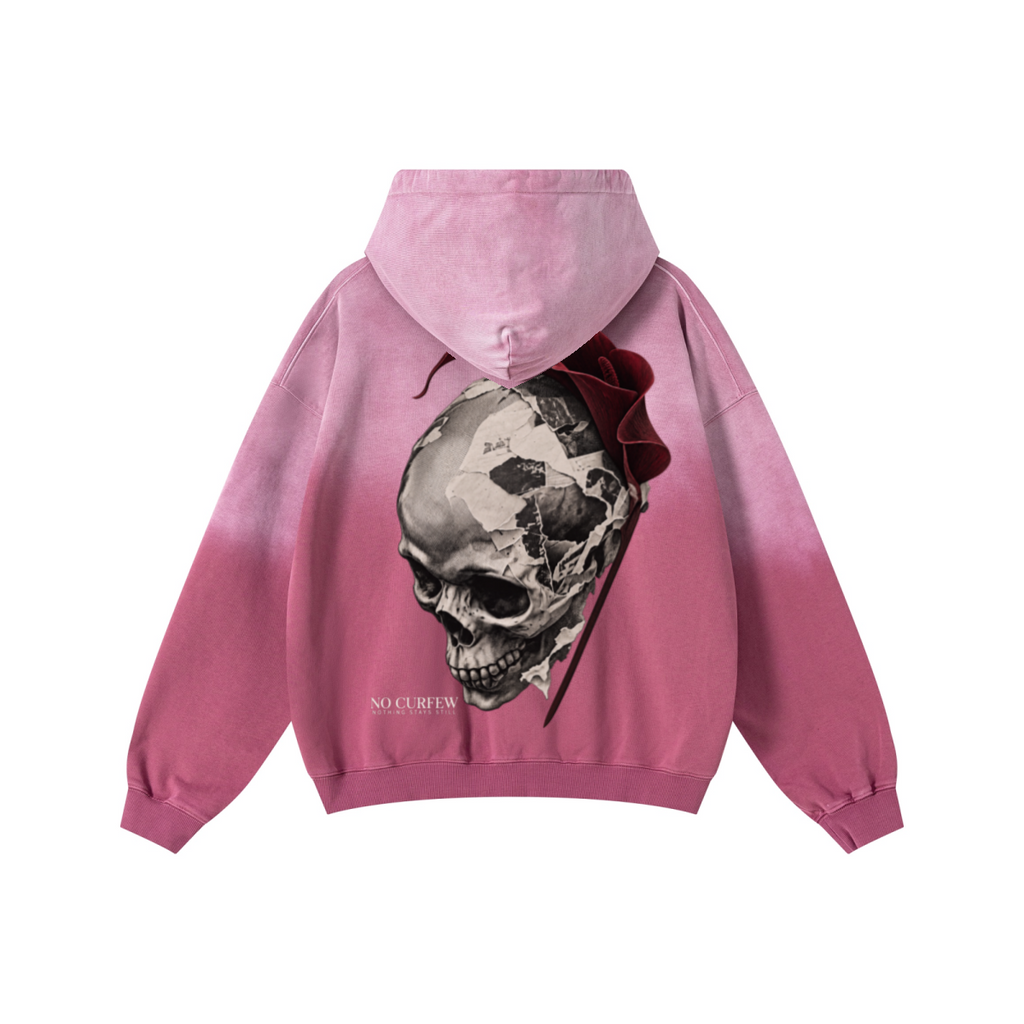 480GSM Unisex Monkey Wash Heavyweight French Terry Hoodie Vintage Faded Red