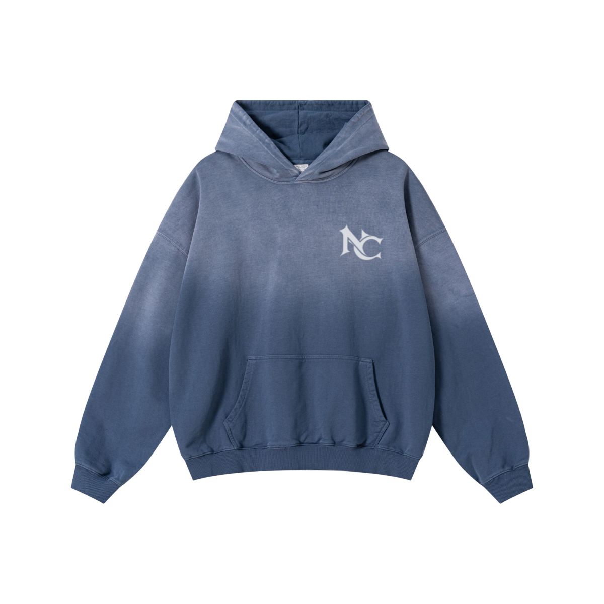 480GSM Unisex Monkey Wash Heavyweight French Terry Hoodie Vintage Blue