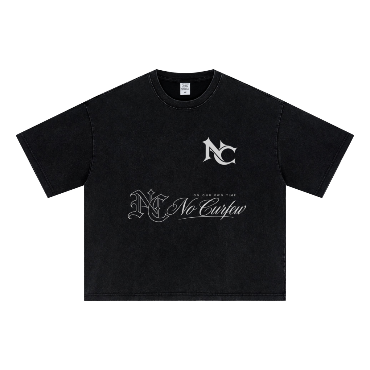 285GSM Unisex Boxy-Fit Distressed Fried-Color Snow-Wash Loose T-shirt Vintage Black