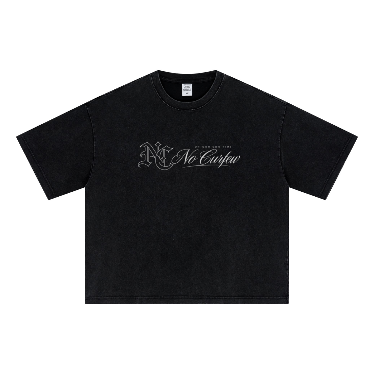 285GSM Unisex Boxy-Fit Distressed Fried-Color Snow-Wash Loose T-shirt Vintage Black