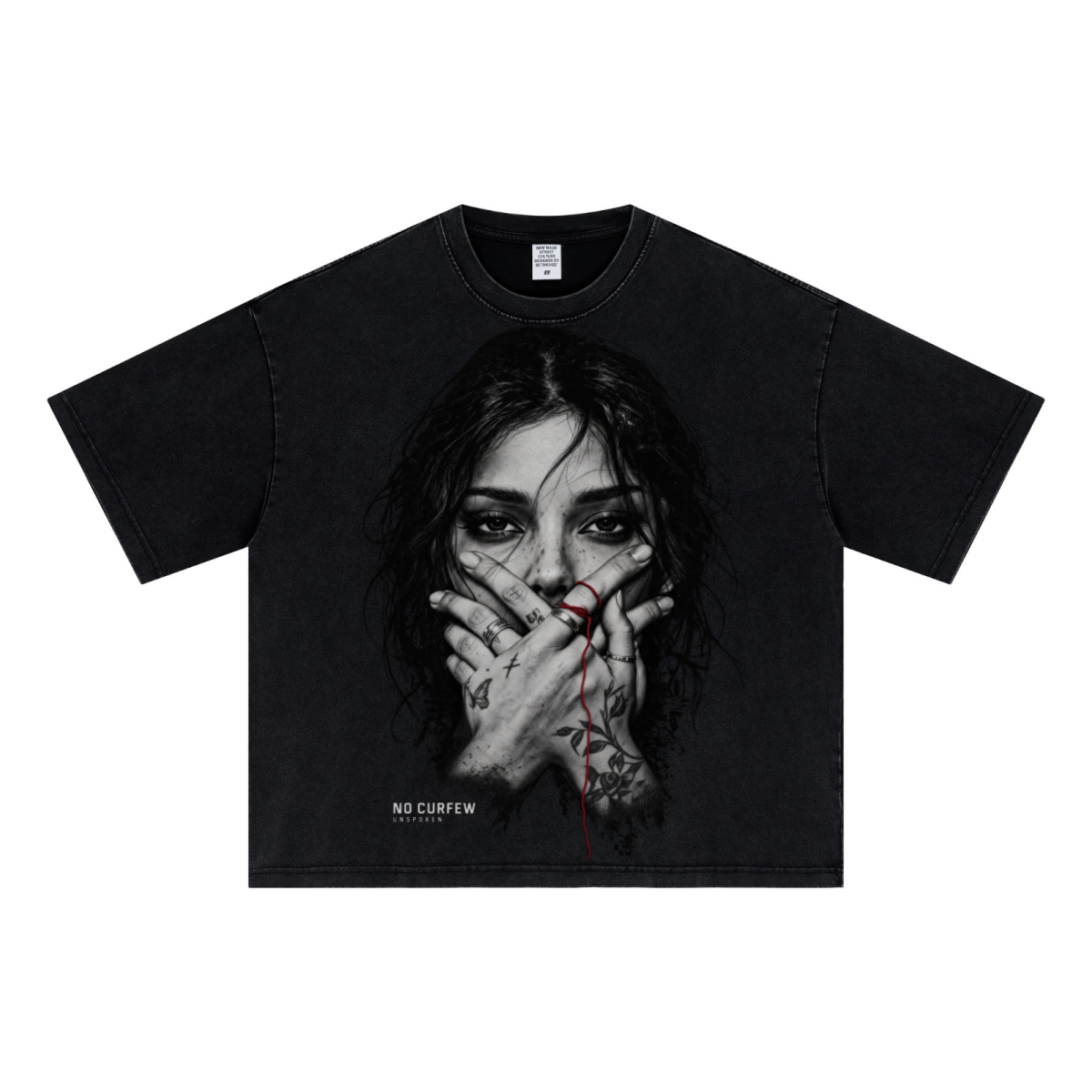 285GSM Unisex Boxy-Fit Distressed Fried-Color Snow-Wash Loose T-shirt Vintage Black