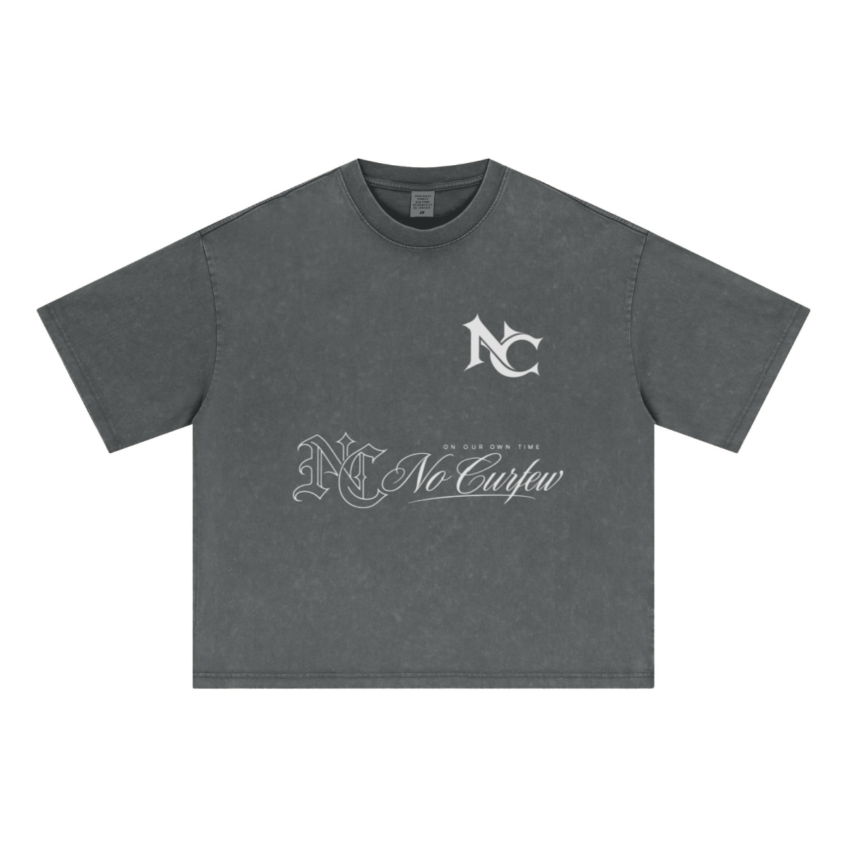 285GSM Unisex Boxy-Fit Distressed Fried-Color Snow-Wash Loose T-shirt Vintage Dark Gray
