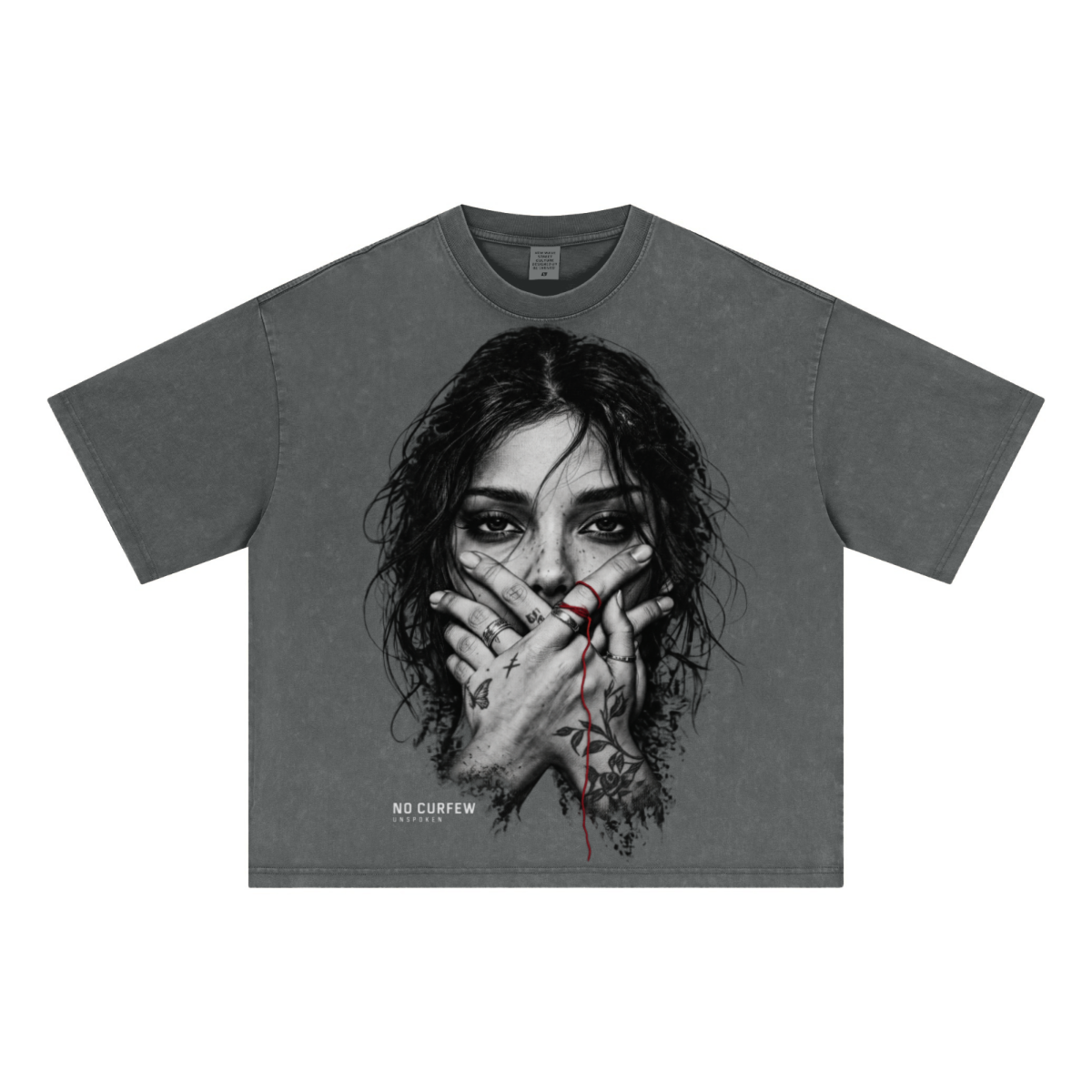 285GSM Unisex Boxy-Fit Distressed Fried-Color Snow-Wash Loose T-shirt Vintage Dark Gray