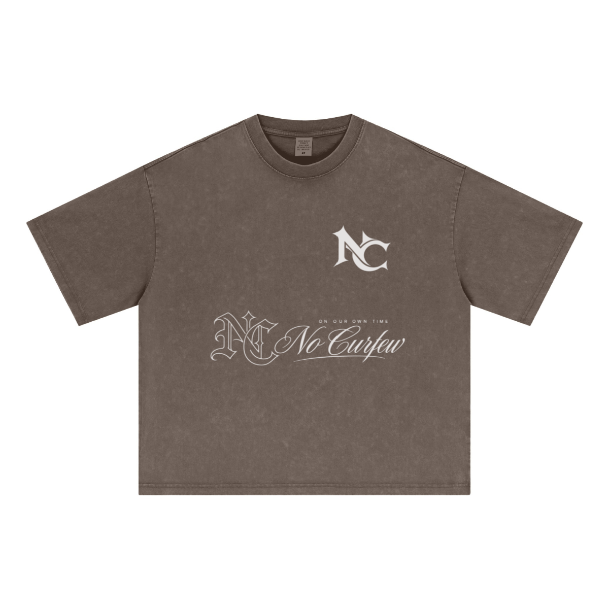 285GSM Unisex Boxy-Fit Distressed Fried-Color Snow-Wash Loose T-shirt Vintage Brown