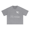 285GSM Unisex Boxy-Fit Distressed Fried-Color Snow-Wash Loose T-shirt Vintage Medium Gray