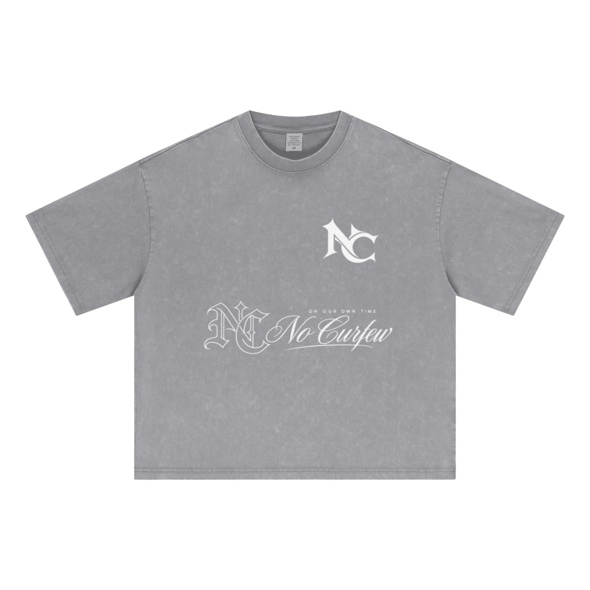 285GSM Unisex Boxy-Fit Distressed Fried-Color Snow-Wash Loose T-shirt Vintage Medium Gray