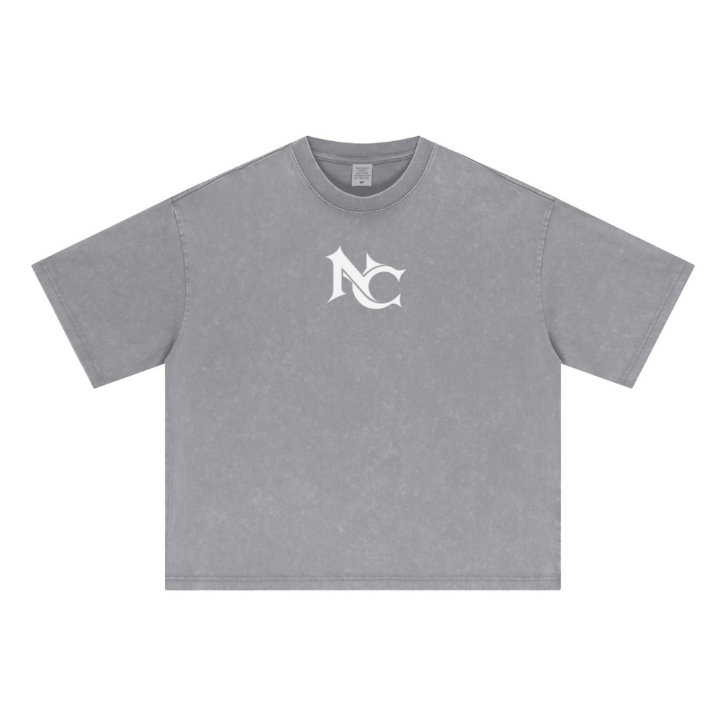 285GSM Unisex Boxy-Fit Distressed Fried-Color Snow-Wash Loose T-shirt Vintage Medium Gray