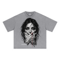 285GSM Unisex Boxy-Fit Distressed Fried-Color Snow-Wash Loose T-shirt Vintage Medium Gray