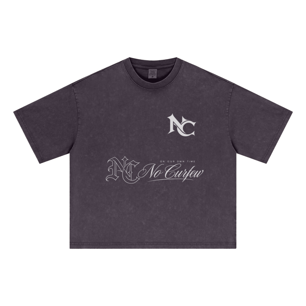 285GSM Unisex Boxy-Fit Distressed Fried-Color Snow-Wash Loose T-shirt Vintage Plum Purple