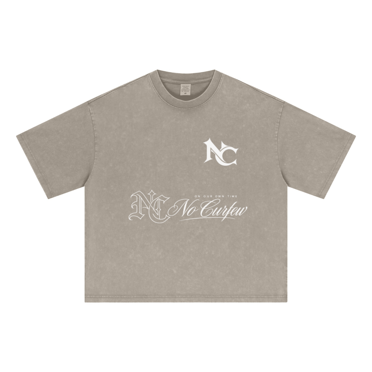 285GSM Unisex Boxy-Fit Distressed Fried-Color Snow-Wash Loose T-shirt Vintage Khaki