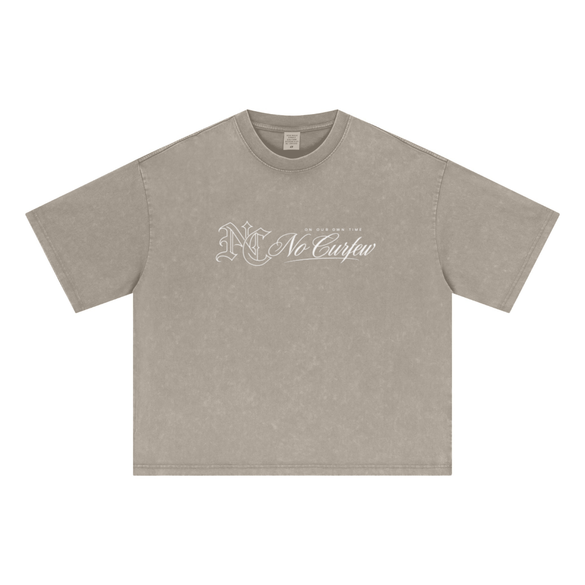 285GSM Unisex Boxy-Fit Distressed Fried-Color Snow-Wash Loose T-shirt Vintage Khaki