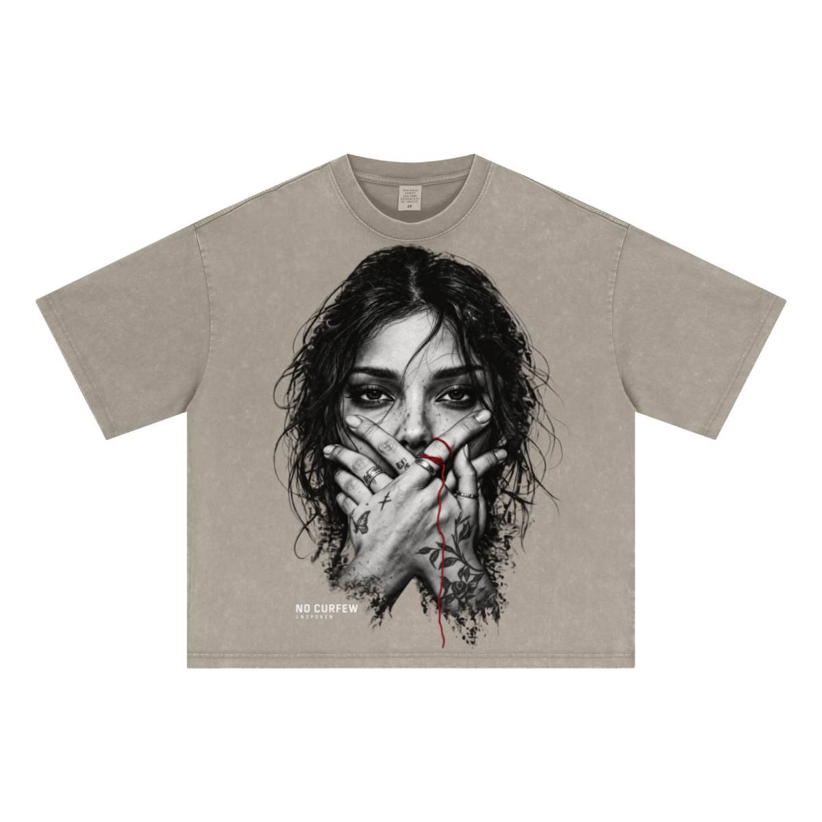 285GSM Unisex Boxy-Fit Distressed Fried-Color Snow-Wash Loose T-shirt Vintage Khaki