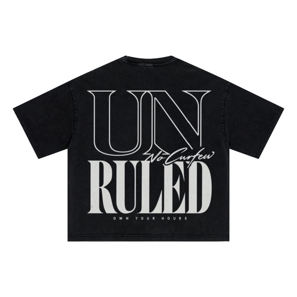 285GSM Unisex Boxy-Fit Distressed Fried-Color Snow-Wash Loose T-shirt Vintage Black