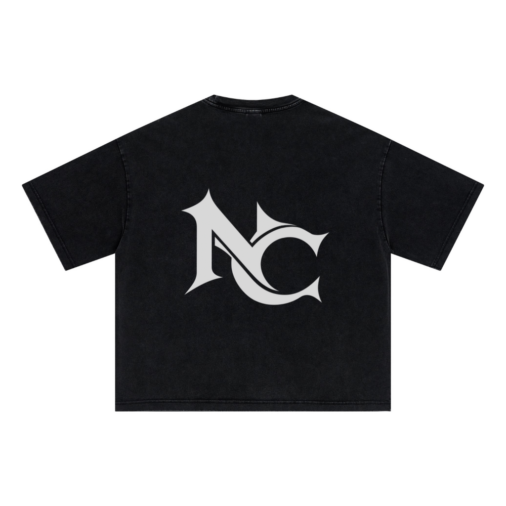 285GSM Unisex Boxy-Fit Distressed Fried-Color Snow-Wash Loose T-shirt Vintage Black