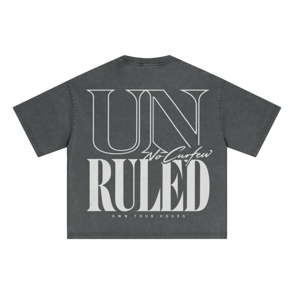 285GSM Unisex Boxy-Fit Distressed Fried-Color Snow-Wash Loose T-shirt Vintage Dark Gray