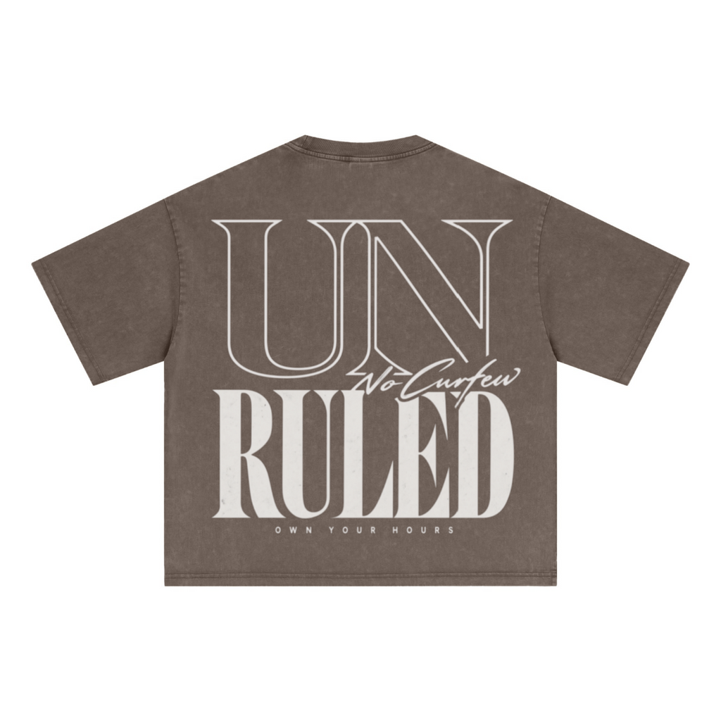 285GSM Unisex Boxy-Fit Distressed Fried-Color Snow-Wash Loose T-shirt Vintage Brown