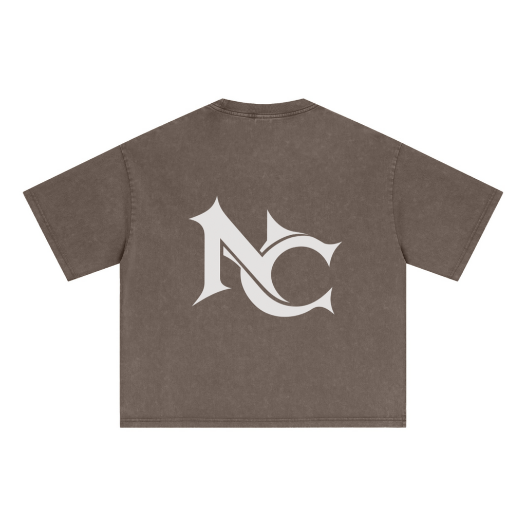 285GSM Unisex Boxy-Fit Distressed Fried-Color Snow-Wash Loose T-shirt Vintage Brown