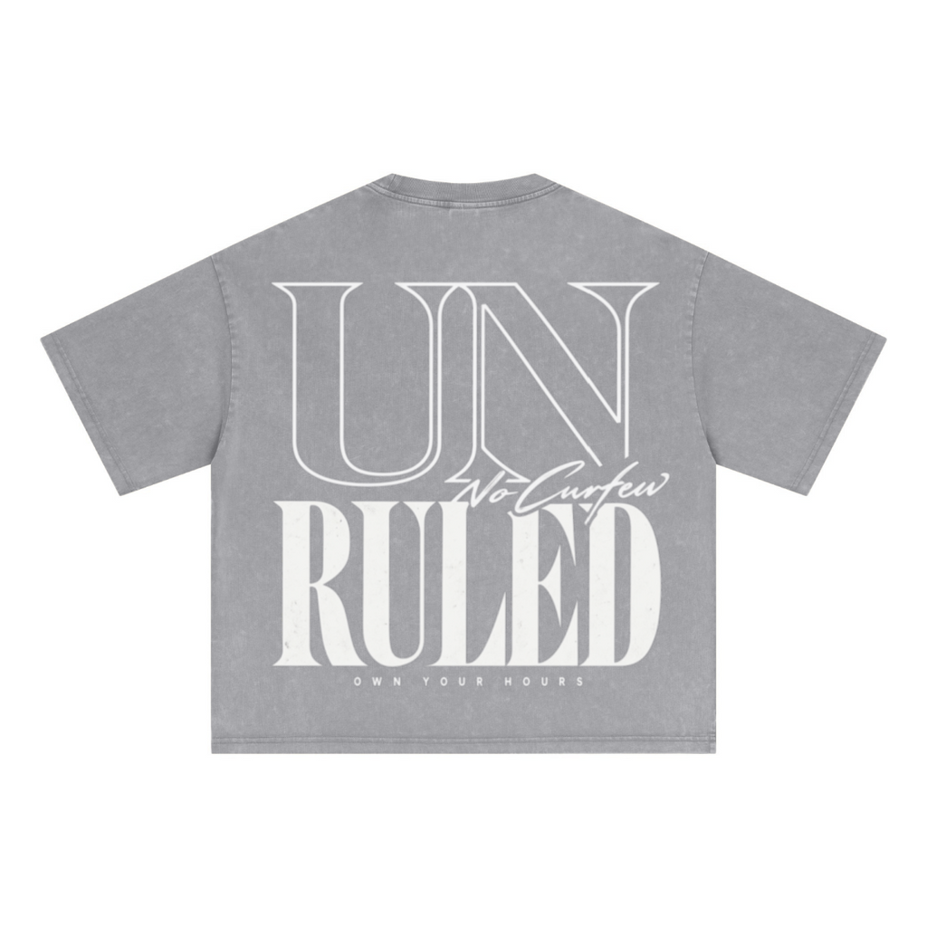 285GSM Unisex Boxy-Fit Distressed Fried-Color Snow-Wash Loose T-shirt Vintage Medium Gray