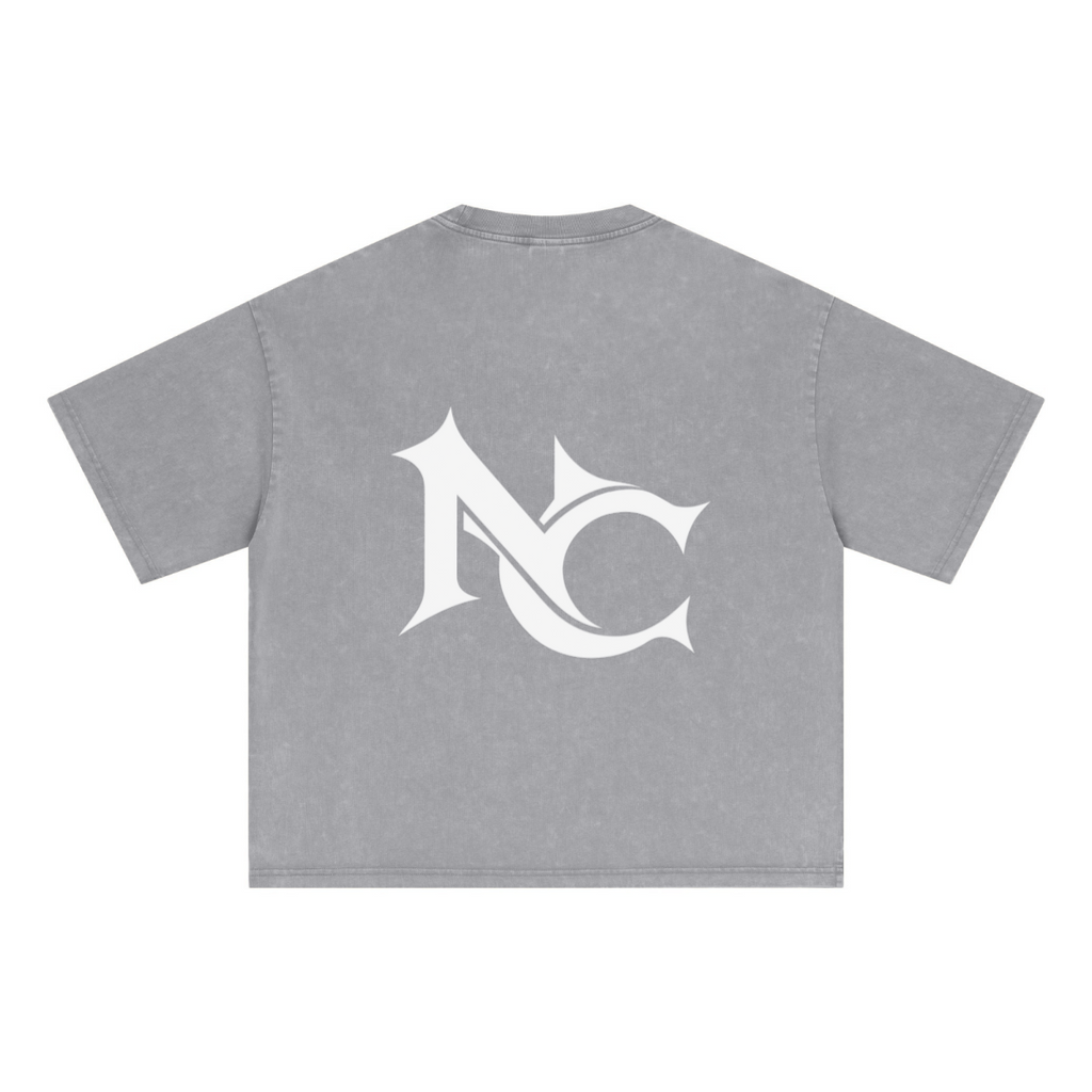 285GSM Unisex Boxy-Fit Distressed Fried-Color Snow-Wash Loose T-shirt Vintage Medium Gray