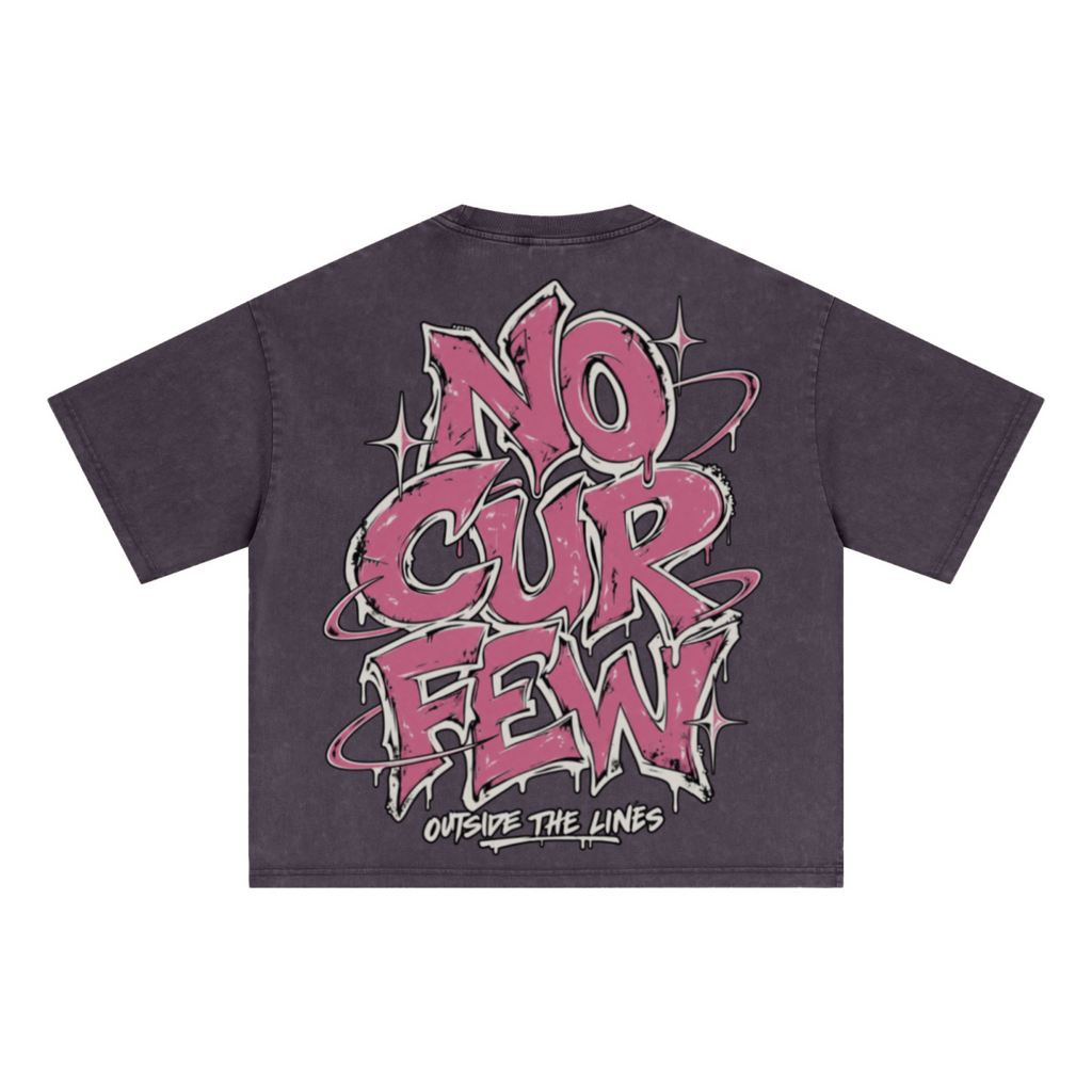 285GSM Unisex Boxy-Fit Distressed Fried-Color Snow-Wash Loose T-shirt Vintage Plum Purple
