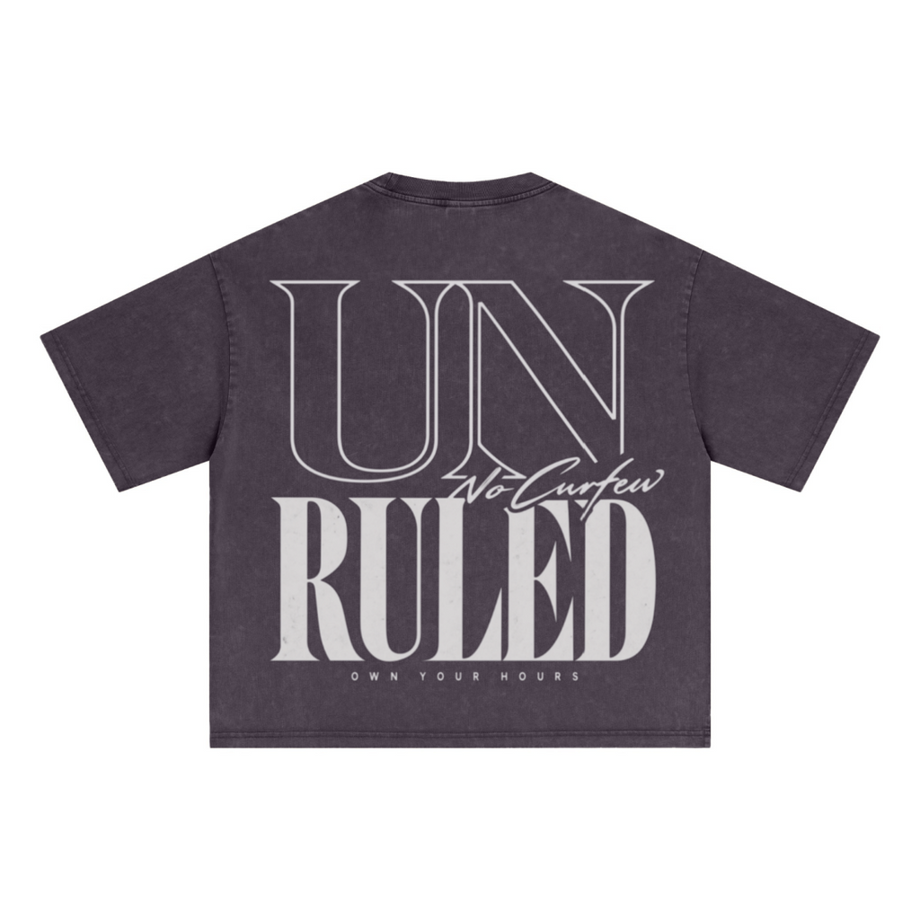 285GSM Unisex Boxy-Fit Distressed Fried-Color Snow-Wash Loose T-shirt Vintage Plum Purple