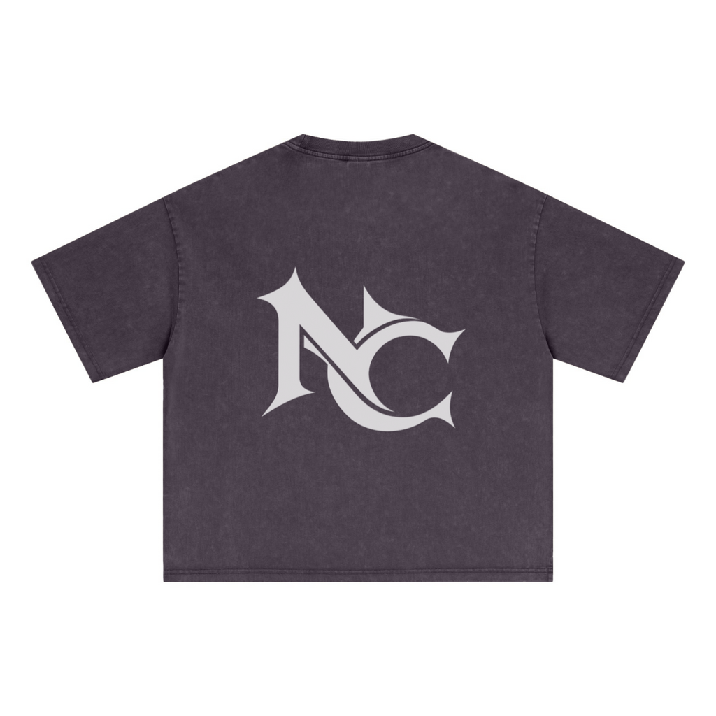 285GSM Unisex Boxy-Fit Distressed Fried-Color Snow-Wash Loose T-shirt Vintage Plum Purple