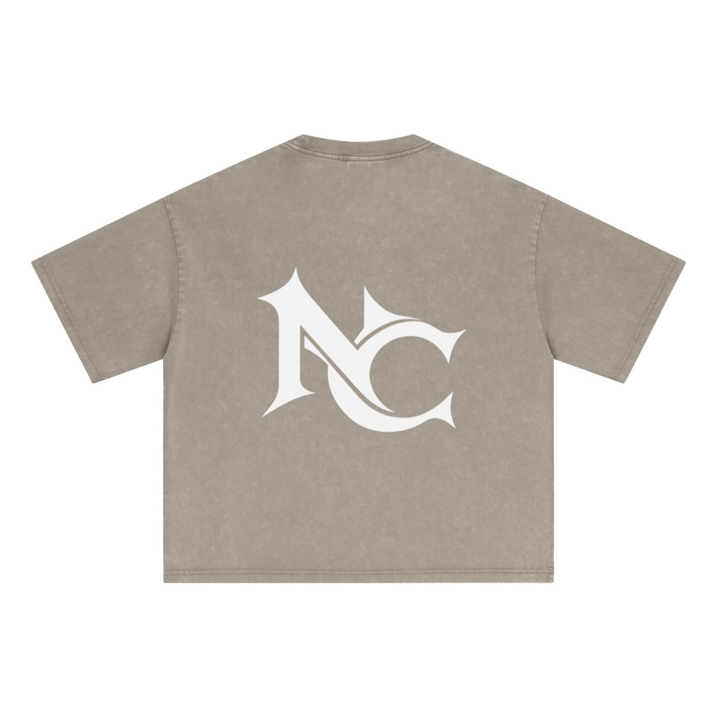 285GSM Unisex Boxy-Fit Distressed Fried-Color Snow-Wash Loose T-shirt Vintage Khaki