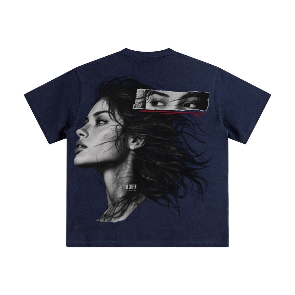 345GSM Unisex Solid-Color Heavyweight Crew Neck T-shirt Navy Blue