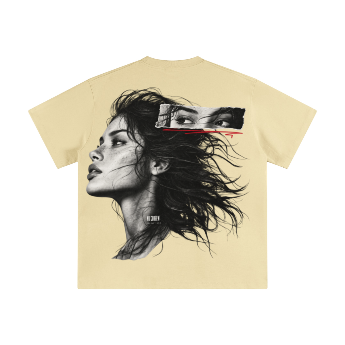 345GSM Unisex Solid-Color Heavyweight Crew Neck T-shirt Cream Apricot