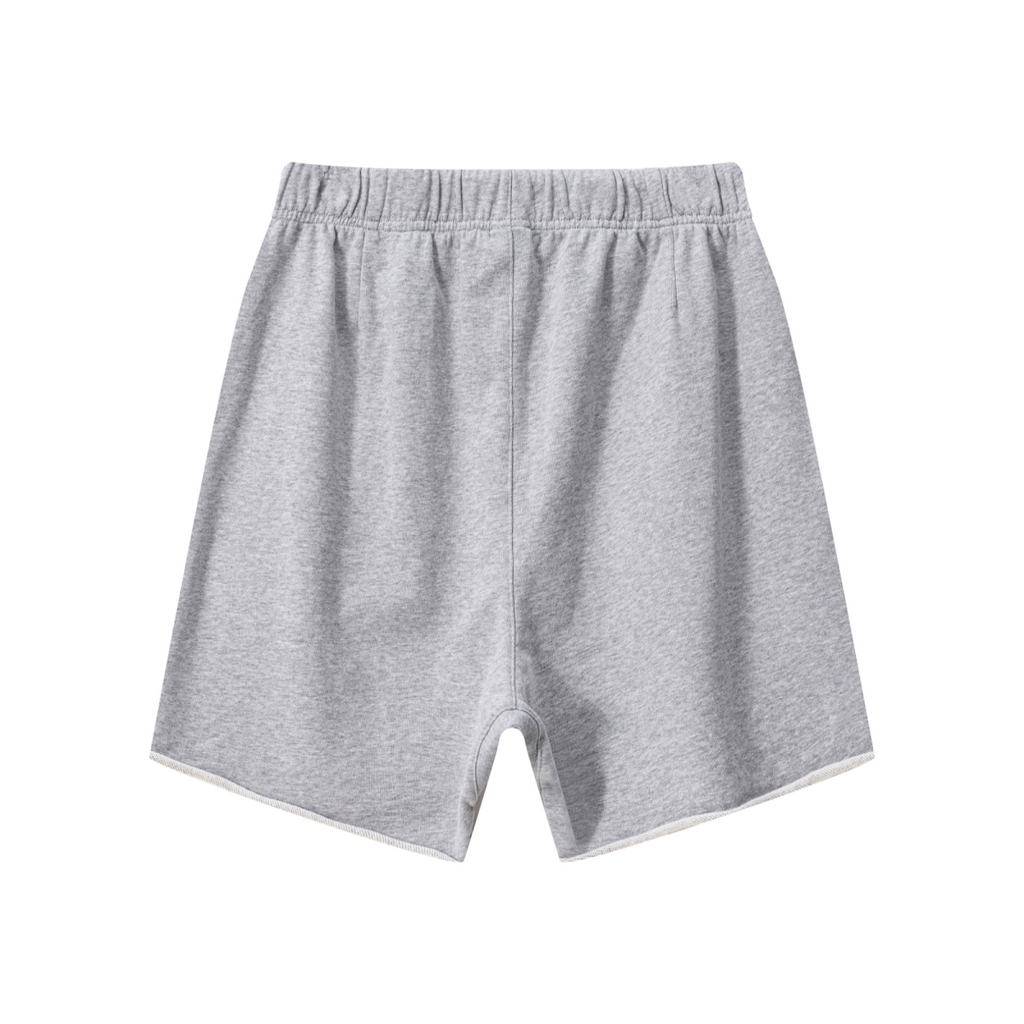 410GSM Unisex Distressed Vintage-Wash Raw-Hem Shorts Light Grey 