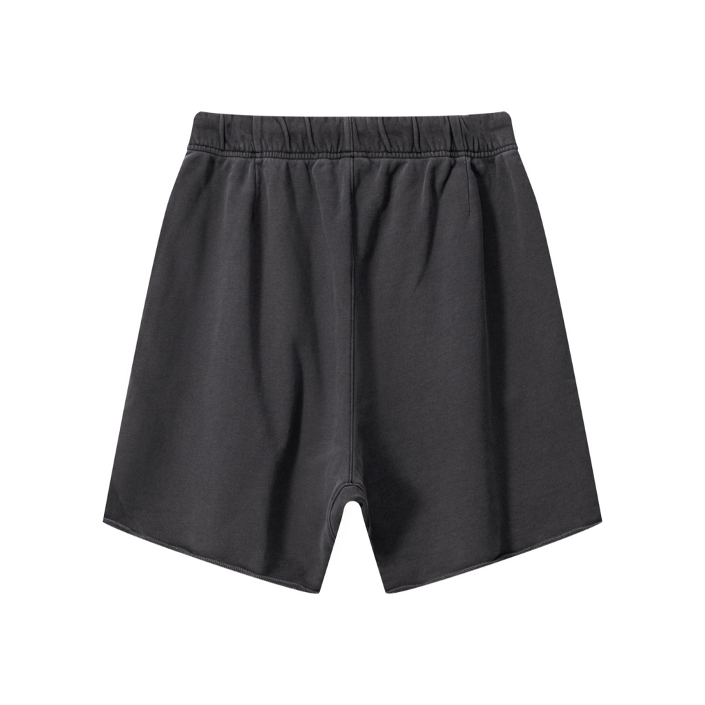 410GSM Unisex Distressed Vintage-Wash Raw-Hem Shorts Dark Grey