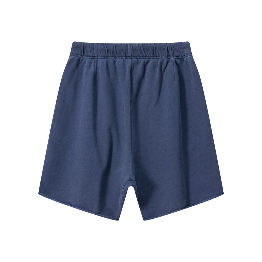 410GSM Unisex Distressed Vintage-Wash Raw-Hem Shorts Deep Blue
