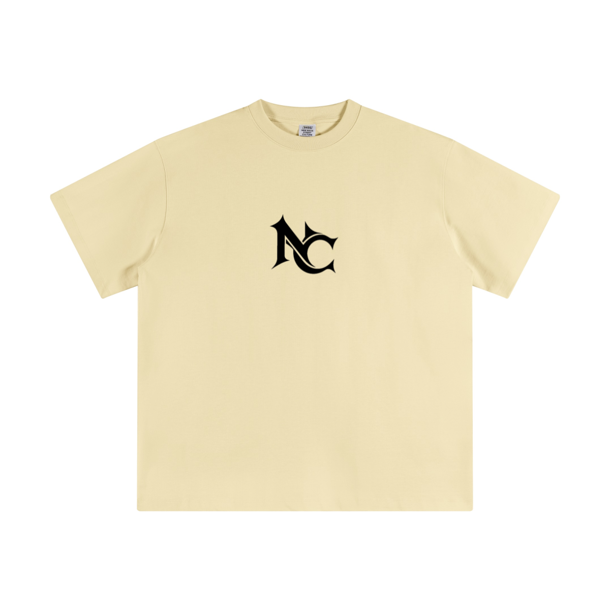 345GSM Unisex Solid-Color Heavyweight Crew Neck T-shirt Cream Apricot